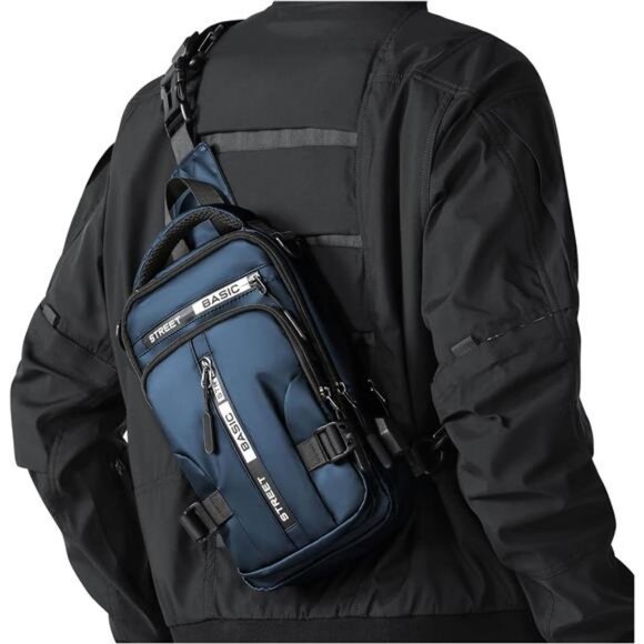 Blue Sling Crossbody Backpack Shoulder Messenger Bag for Men, - Picture 1 of 7